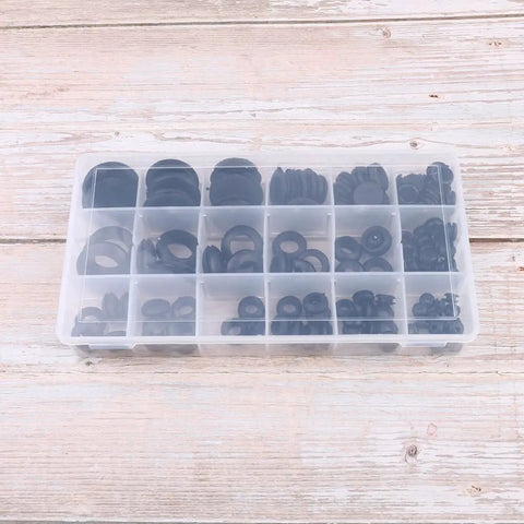 Premium Rubber Seal Ring Grommet Kit With 125 Black Grommets In Handy Plastic Storage Box For Faucets, Hoses, Electric Appliances And Fittings Elastic Heat Resistant Pollution Free Easy Replacement.