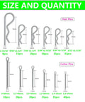 300 Piece Cotter Pin And R Clip Set For Car And Home Use With Zinc Plated Steel Fasteners Includes Multiple Sizes M1.6 M2.5 M3.2 M4 And Inch Sizes 3/32 5/32 5/64 7/64 9/64 Hair Pins And Hitch Pins size chart