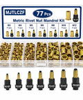 Cool 77Pcs Carbon Steel Rivet Nut Tool Set With Mandrels M3 M4 M5 M6 M8 M10 M12 Zinc Plated Nuts, assorted parts