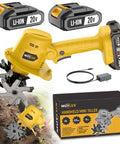 Cordless 20V Tiller Cultivator For Gardening with dual batteries and charger, yellow ergonomic grip, 240 RPM rototiller