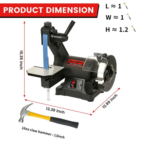 Hardcore Low Speed Bench Grinder Combines One By Thirty Inch Sanding Belt With Six Inch Finishing Disc For Precision Metalwork Knife Crafting And Tool Fix Ups Smooth Handling Shop Beast dimensions with hammer measurement