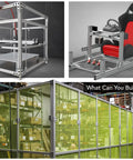 Various structures built using Centered Slide-In Stainless Steel T Nuts for 1.5 Inch 80/20 Aluminum Extrusions