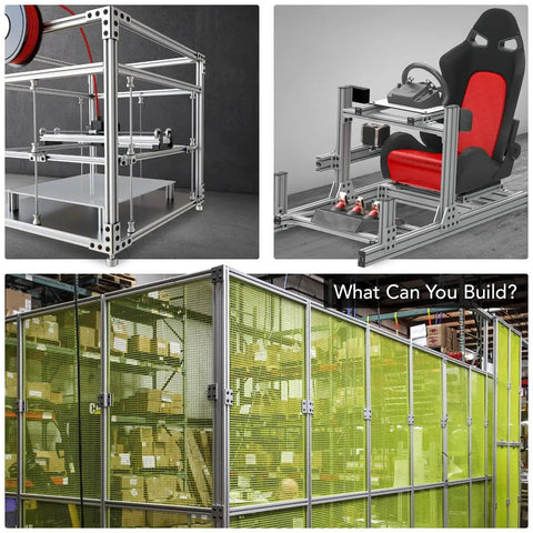 Various structures built using Centered Slide-In Stainless Steel T Nuts for 1.5 Inch 80/20 Aluminum Extrusions