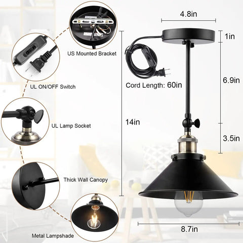 Industrial Swing Arm Wall Lamps With Plug In Cord And On Off Switch Matte Black Wall Sconces For Bedroom Bathroom Porch Kitchen Living Room E26 Base UL Listed 60W Max Three Pack