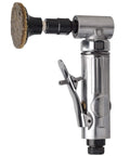 1/4-inch angle air die grinder in chrome with brown 2-inch sanding disc attached