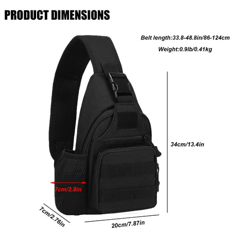 Rugged Tactical Crossbody Bag For Men With Water Bottle Holder MOLLE EDC Sling Pack With USB Charging Port dimensions view