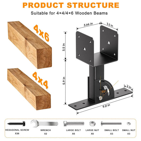 Pergola Roof Rise Bracket Kit With Adjustable Angle Mounts For 4x4 And 4x6 Lumber 3 Pack DIY Patio Cover Support Brackets To Elevate Your Outdoor Space And Secure Rooftop Mounts