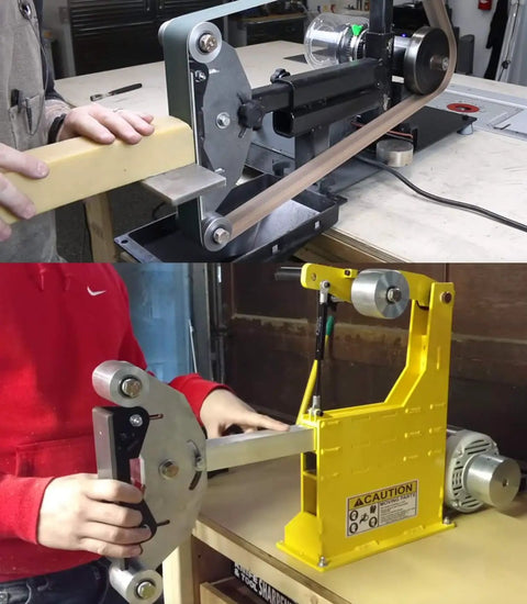 Heavy Duty D Plate Backing Plate For 2x72 Belt Grinder with Rock Solid Mounting Bolts in use for knife making and metal fabrication.
