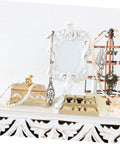 Top Linen Watch Tray With 9 Grids For Jewelry And Watch Storage beside jewelry storage and decorative mirror on table.