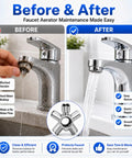 Before and after comparison showing the Badass 10 In 1 Heavy Duty Metal Faucet Aerator Removal Tool effectiveness.