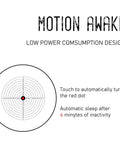 Compact 1x20mm Optical Targeting Dot With Auto On Motion Sensor, 11 Level Brightness, Low Profile Riser Mount, IPX7 Waterproof, Fits 20mm Picatinny Rails, Field Ready For Airsoft And Paintball Training Sessions motion awake and sleep mode graphic