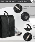 Must Have Travel Shoe Bags Set of 4 Large Waterproof Lightweight Organizers with Zipper, black bag with sneaker background