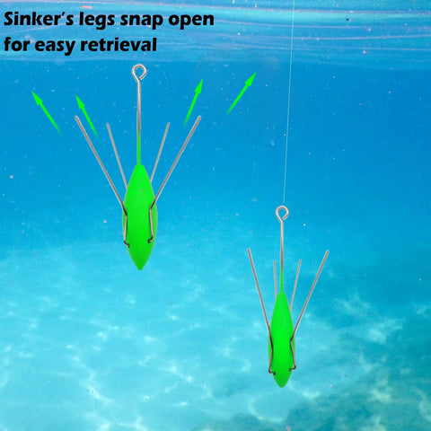Five Piece Sputnik Sinker Weights For Saltwater Surf Casting And Catfishing, Heavy Duty Long Tail Spider Sinkers, underwater view