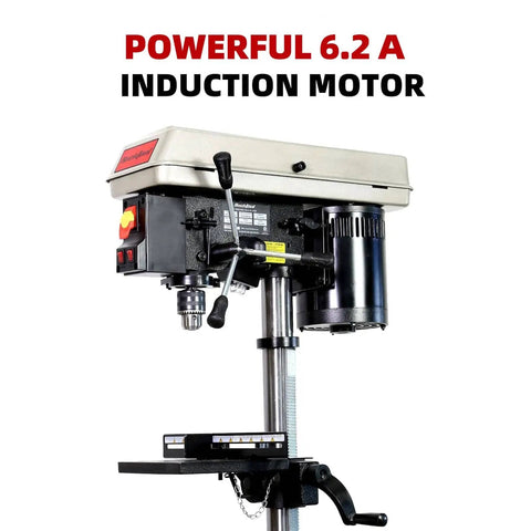 10 Inch Drill Press With 6.2 Amp Induction Motor Three Quarter Horsepower Benchtop Drill Press Five Speed LED Work Light