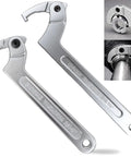 Heavy Duty Adjustable C Spanner Wrench Set in Chrome Vanadium for tightening side slot nuts, chrome finish, sizes 3/4-2 and 2-4 3/4 inch.