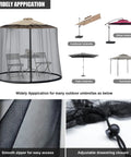 9-11 Ft Outdoor Umbrella Mosquito Net, Universal Hanging Patio Screen With Zipper, Polyester Mesh for Patio Tables, Black