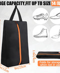 Smell Proof Shoe Bag For Travel And Gym Odor Blocking Waterproof Golf Kicks Bag with zipper, handle, showing shoe capacity and folding feature.