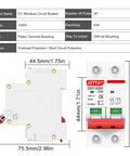 Front view of Solar Panel Disconnect Switch 2 Pole DC Circuit Breaker 63A Beefy Isolator For PV System 1000V DIN Rail Mount