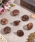 Mushroom Shape Walnut Wood Drawer Handles 10Pcs Coconut Brown Single Hole Wooden Cabinet Knobs displayed on a wooden surface