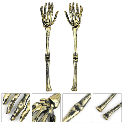 Golden Skeleton Hands For Halloween Yard Decor 2 Pack Realistic Outdoor Skeleton Hands Stakes 12.6 By 2.8 Inch, detailed product view.