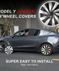 Ride Ready 4 Piece Wheel Covers For Tesla Model Y Juniper 19 Inch Killer Spiral Aero Hubcaps on a gray Tesla Model Y.