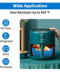 9 Inch Silicone Liners For 6 Qt To 9 Qt Air Fryers 2 Pack Square Reusable Inserts Blue And Grey No Mess Easy Cleanup Air Fryer Accessory Perfect For Busy Kitchens No Scrub Needed in air fryer basket with cooked chicken