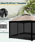 Universal Replacement Mosquito Netting For 10x10 Gazebos With Four Panel Sidewalls And Zippers, black mesh installed on a gazebo.