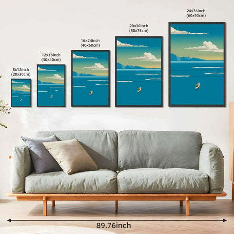 Framed Ocean Rowing Poster Canvas Print Art in living room above sofa, Modern Minimalist Wall Decor for Living Room Bedroom and Apartment