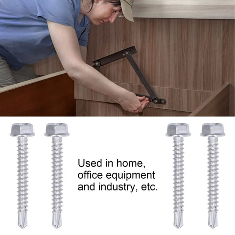 Person using Self Drilling Screw Kit 100 Pieces Stainless Steel Hex Washer Screws And Self Tapping Screws For Home Office Equipment