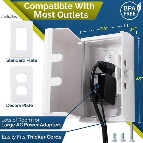 Dual Lock Outlet Cover Box For Baby Proofing 2 Pack Easy 3 Step Install With Screws Extra Inside Space For Plugs Patented Safety Design