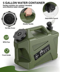 Portable Camping Shower With 5-Gallon Food Grade Water Jug, BPA-Free, showing adjustable faucet and no-slip cover.