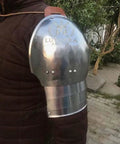 Rugged Medieval Pauldrons Shoulder Armor For Knights, Steel Armor For SCA And LARP, Four Plates Per Side With Thick Leather Straps