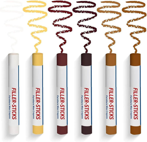Wood Repair Wax Stick Kit With 10 Blendable Colors For Scratches On Hardwood Floors Cabinets And Furniture No Tools Mess Free Long Lasting Touch Ups 5 Piece Set, showing 5 filler sticks in different colors
