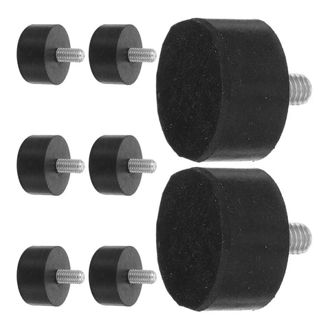 32 Pcs Adjustable Rubber Furniture Levelers with M6 threaded screws in black shown in various sizes
