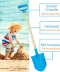 Child using Kids Beach Shovel Set 3 Pack With Adjustable Lengths 19 To 31 Inches, Wood And Plastic Digging Shovels With D Handle on beach.