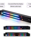 Audio Graphic VU Meter With Rear RCA And Three Point Five Millimeter Auxiliary In And Out Dope 19 Color LED Display For Home Studio Car And Professional Sound Systems front view with multicolor LED bars