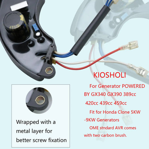 Heavy Duty AVR Generator Automatic Voltage Regulator For 5000W To 9500W Portable Gen Sets with Kiosholi branding and wires visible