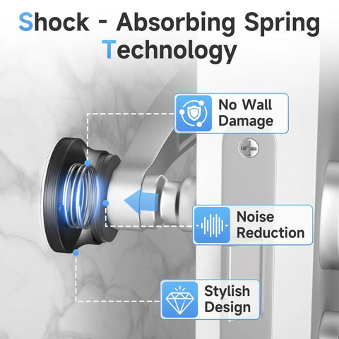 Heavy Duty Black Door Stopper For Wall With Silicone Tip And Spring Shock Absorber To Guard That Sweet Drywall and shock-absorbing spring technology close-up.
