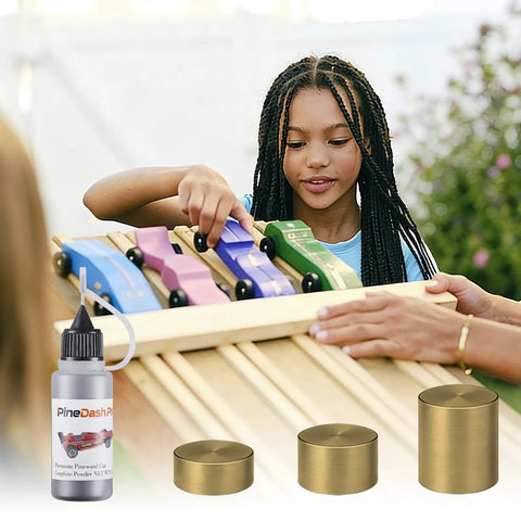 Copper Pinewood Derby Weights Kit Must Have With Three Sizes One Quarter Ounce One Eighth Ounce One Sixteenth Ounce Four Point Five Ounces Plus Graphite Powder Lubricant Anti Tarnish Coated For Derby Car Wheels And Axles