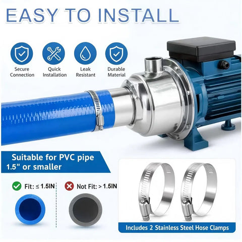 Badass Heavy Duty 2.5 Inch X 20 Foot PVC Dust Collection Hose With Steel Wire Coil Ultra Flexible Clear Air Transfer Tube For Shop Vacs Woodworking And Sawdust Debris Cleanup Built Tough For Hella Long Lasting Use connected to a pump with stainless steel clamps.