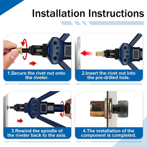 Installation instructions for Heavy Duty 400 Piece Zinc Plated Rivet Nut Kit With UNC Threaded Inserts from 6-32 to 3/8-16.