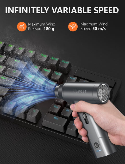 Hand using Beast Cordless Air Duster For PC Keyboard And Car Electronics Cleaning Kit With 130,000 RPM Brushless Motor
