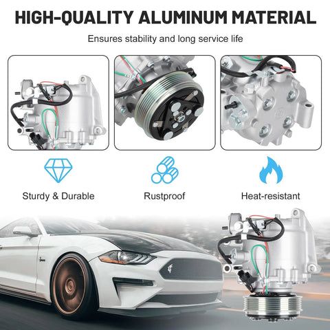 Kickin Cold Air AC Compressor With Clutch Assembly For Honda Civic Acura Ilx showing high-quality aluminum material, durable design.