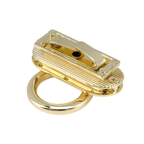 Gold-tone metal turn-lock purse clasp with ring base for DIY handbags.