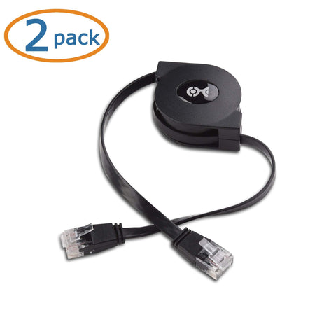 2-Pack 3Ft Retractable Ethernet Cables Cat5e For Gigabit Networking 10 100 1000 Mbps RJ45 Travel Friendly For Computers Printers And Media Streaming Devices