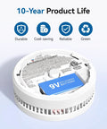 10 Year Lifespan Smoke Alarm With Photoelectric Sensor And Magnetic Mounting Kit Low Battery Warning UL217 Listed Home Fire Safety Sensor For House Easy Install No Battery Swaps For A Decade Keeps Your Home Protected; smoke alarm back view with 9V battery