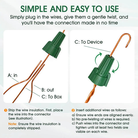 Installation guide for Winged Ground Wire Connector Nuts With Hole, Spring Loaded Wire Nuts For Safe Electrical Connections