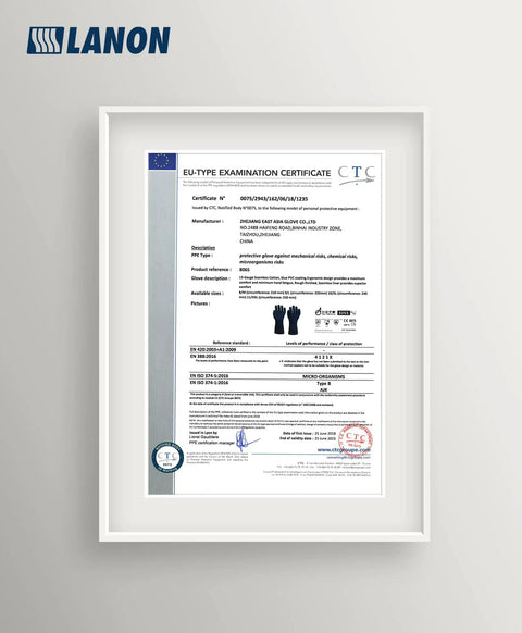 EU type examination certificate for Premium Pvc Chemical Gloves With Sturdy Nonslip Grip And Serious Oil Acid Alkali Shield.