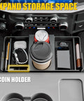 Front Center Seat Headrest Organizer For Ford F-Series Jump Seat Consoles, Cup Holder And Coin Storage Tray With Silicone Pads
