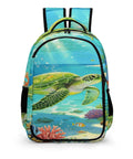 Coral Reef Sea Turtle Print Unisex Backpack Large Capacity Durable Polyester Daypack With Smooth Zipper For School Travel And All Day Everyday Use